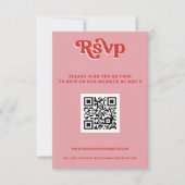 Retro Groovy 70er Niedlich Rosa und Rot QR-Code RSVP Karte (Vorderseite)
