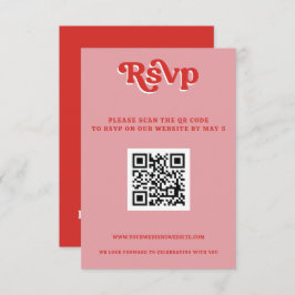 Retro Groovy 70er Niedlich Rosa und Rot QR-Code RSVP Karte