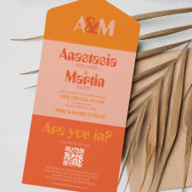 Retro Groovy 70er Orange Bold QR Wedding