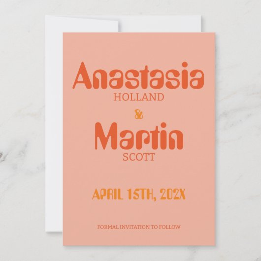 Retro Groovy 70er Orange Bold Wedding Save The Date (Vorderseite)