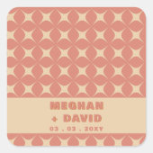 Retro Groovy 70er Pattern Boho Terracotta Wedding Quadratischer Aufkleber (Vorderseite)