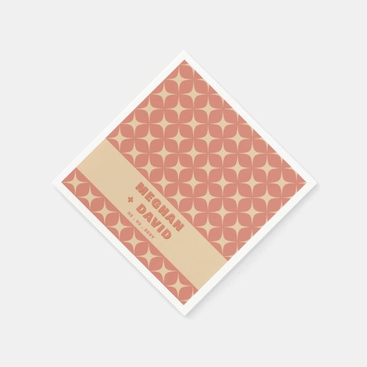 Retro Groovy 70er Pattern Boho Terracotta Wedding Serviette (Ecke)