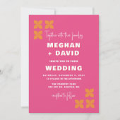 Retro Groovy 70er Pattern Pink Orange Wedding Einladung (Vorderseite)