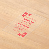 Retro Groovy 70er Pattern Pink Red Wedding Acryleinladungen (Ablage )