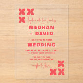 Retro Groovy 70er Pattern Pink Red Wedding Acryleinladungen (Vorderseite)