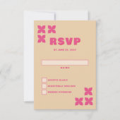 Retro Groovy 70er Pink Beige Wedding RSVP Karte (Vorderseite)