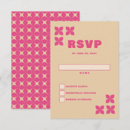 Retro Groovy 70er Pink Beige Wedding RSVP Karte