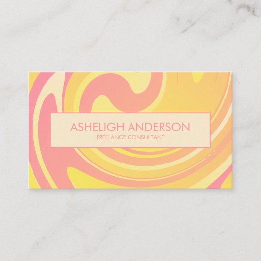 Retro Groovy 70er Pink + Gelb Abstrakte Wirbel Visitenkarte (Vorderseite)
