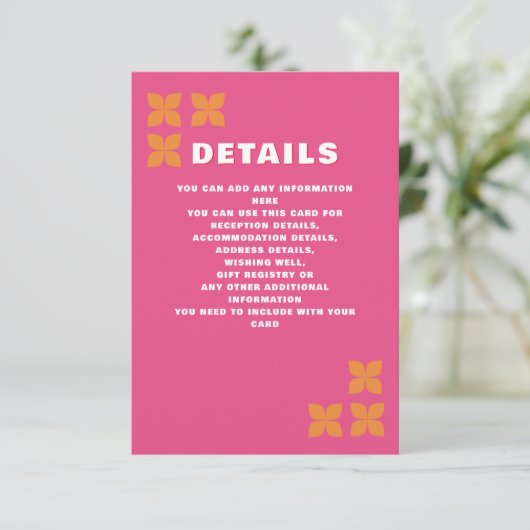 Retro Groovy 70er Pink Orange Wedding Begleitkarte (Stehend Vorderseite)