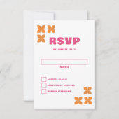 Retro Groovy 70er Pink Orange Wedding RSVP Karte (Vorderseite)