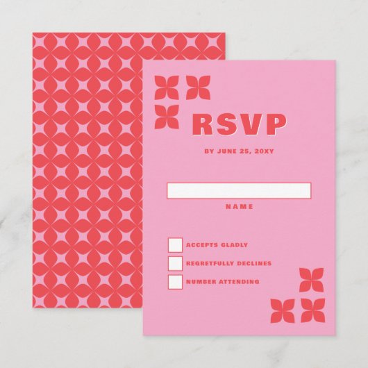 Retro Groovy 70er Pink Red Wedding RSVP Karte (Vorne/Hinten)