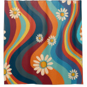Retro Groovy 70er Regenbogen Gänseblümchen Duschvorhang (Vorderseite)