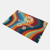 Retro Groovy 70er Regenbogen Gänseblümchen Fußmatte (Schrägansicht)