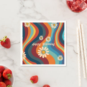 Retro Groovy 70er Regenbogen-Gänseblümchen-Geburts Serviette