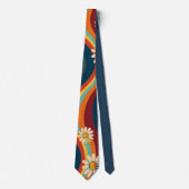 Retro Groovy 70er Regenbogen Gänseblümchen Krawatte (Vorderseite)