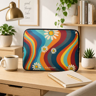 Retro Groovy 70er Regenbogen Gänseblümchen Laptopschutzhülle