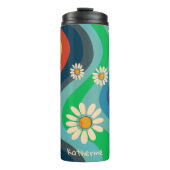 Retro Groovy 70er Regenbogen Gänseblümchen Name Thermosbecher (Vorderseite)