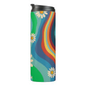 Retro Groovy 70er Regenbogen Gänseblümchen Name Thermosbecher (Nach rechts gedreht)