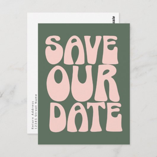 Retro Groovy 70er Rosa und Grün Save the Date Postkarte (Vorne/Hinten)