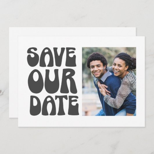 Retro Groovy 70er Schwarz-weiß Foto Wedding Save The Date (Vorne/Hinten)