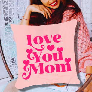 Retro Groovy 70er Themed Liebe You Mama Pink Kissen
