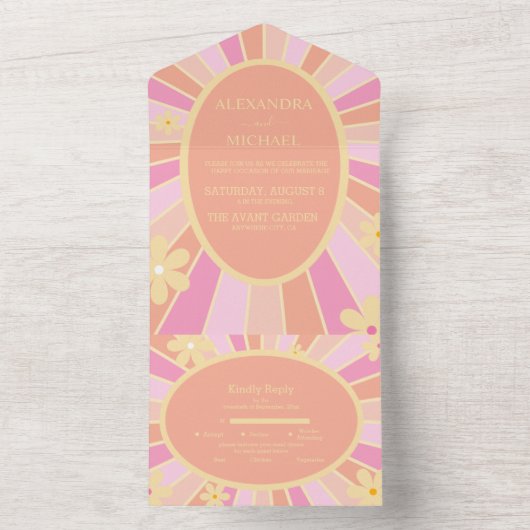 Retro Groovy 70er Themed Mutes Hochzeit All In One Einladung (Innen Boden)