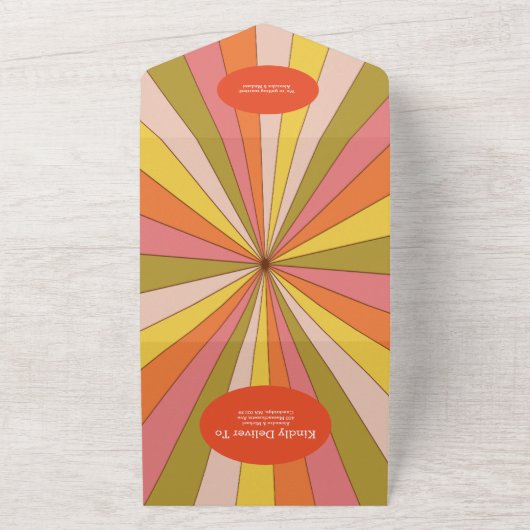 Retro Groovy 70er Themed Mutes Hochzeit All In One Einladung (Außenbereich)