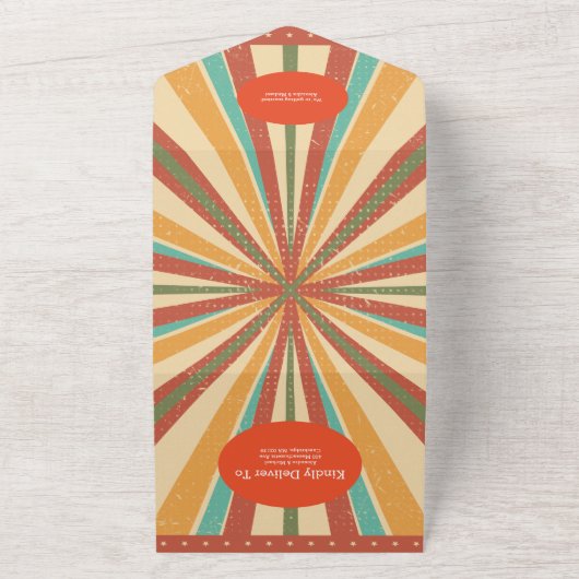 Retro Groovy 70er Themed Mutes Hochzeit All In One Einladung (Außenbereich)