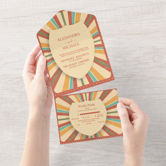 Retro Groovy 70er Themed Mutes Hochzeit All In One Einladung (Abreißen)