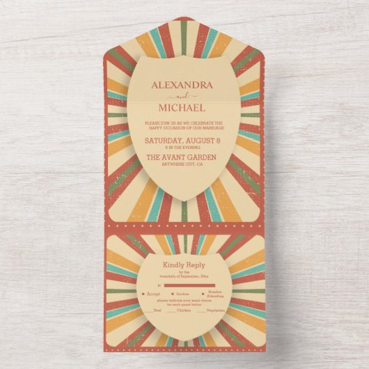 Retro Groovy 70er Themed Mutes Hochzeit All In One Einladung (Innen Boden)