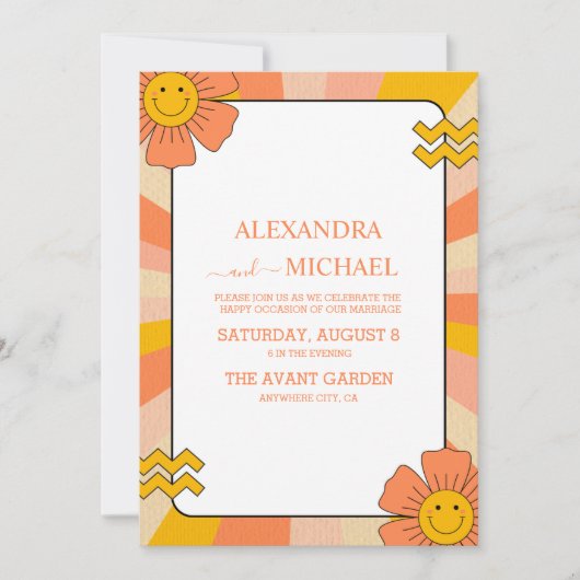 Retro Groovy 70er Themed Mutes Hochzeit Einladung (Vorderseite)