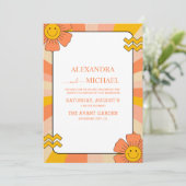 Retro Groovy 70er Themed Mutes Hochzeit Einladung (Stehend Vorderseite)