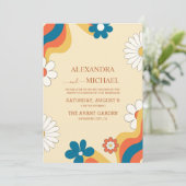 Retro Groovy 70er Themed Mutes Hochzeit Einladung (Stehend Vorderseite)