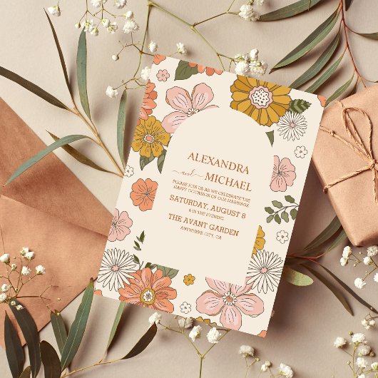 Retro Groovy 70er Themed Mutes Hochzeit Einladung