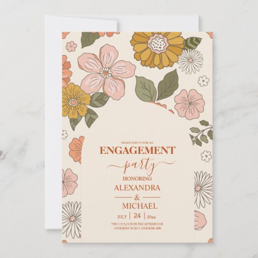 Retro Groovy 70er Themed Mutes Hochzeit Einladung (Vorderseite)