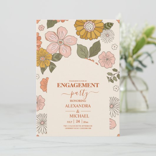 Retro Groovy 70er Themed Mutes Hochzeit Einladung (Stehend Vorderseite)