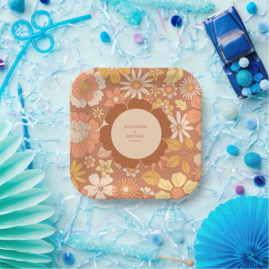 Retro Groovy 70er Themed Mutes Hochzeit Pappteller (Party)