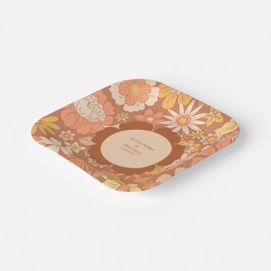 Retro Groovy 70er Themed Mutes Hochzeit Pappteller (Gewinkelt)