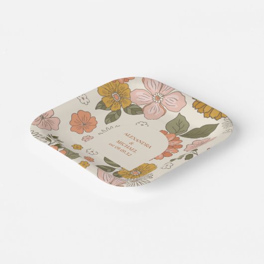 Retro Groovy 70er Themed Mutes Hochzeit Pappteller (Gewinkelt)