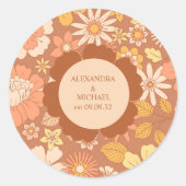 Retro Groovy 70er Themed Mutes Hochzeit Runder Aufkleber (Vorderseite)