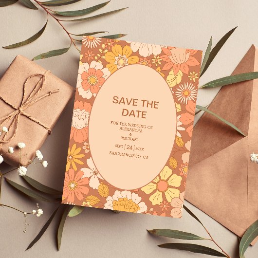 Retro Groovy 70er Themed Mutes Hochzeit Save The Date