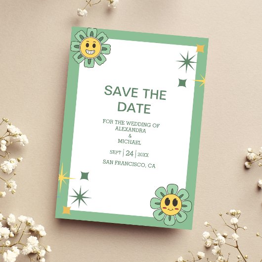 Retro Groovy 70er Themed Mutes Hochzeit Save The Date