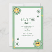 Retro Groovy 70er Themed Mutes Hochzeit Save The Date (Vorderseite)