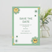 Retro Groovy 70er Themed Mutes Hochzeit Save The Date (Stehend Vorderseite)
