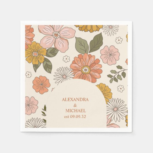 Retro Groovy 70er Themed Mutes Hochzeit Serviette (Vorderseite)