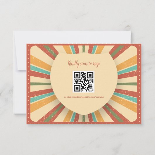 Retro Groovy 70er Themed Mutes Tones Wedding RSVP (Vorderseite)