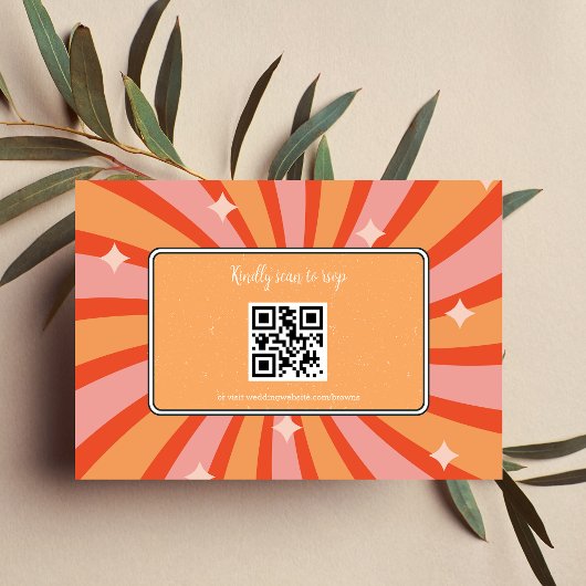 Retro Groovy 70er Themed Mutes Tones Wedding RSVP Karte