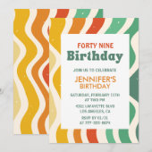 Retro Groovy 70er Wavy 49. Geburtstag Einladung (Vorne/Hinten)