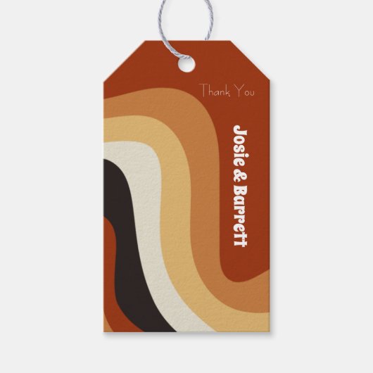 Retro Groovy 70er Wavy Orange Brown Funky Wedding Geschenkanhänger (Vorderseite)