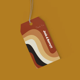 Retro Groovy 70er Wavy Orange Brown Funky Wedding Geschenkanhänger